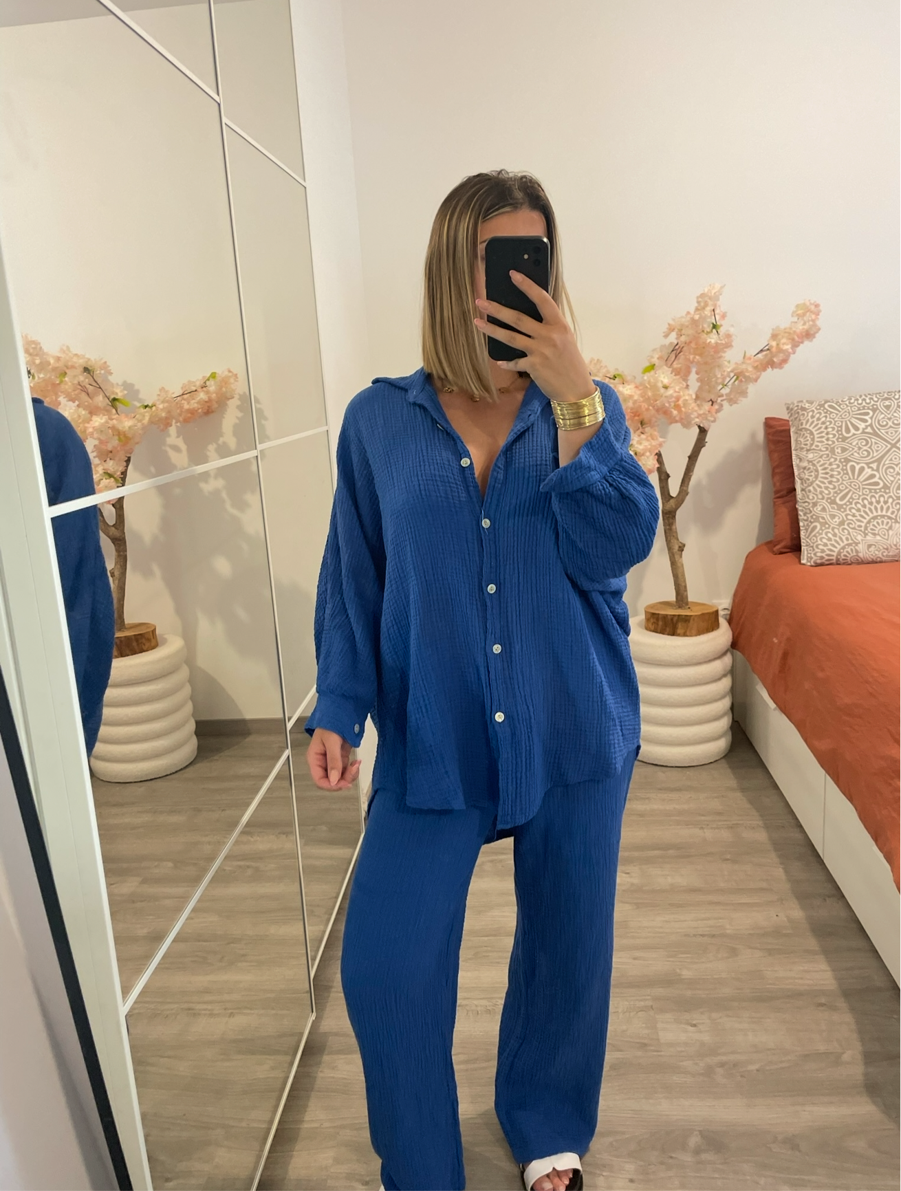 Ensemble gaz de coton bleu