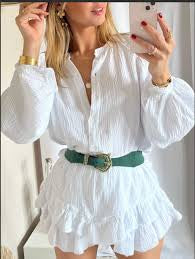 Ensemble jupe short gaz de coton blanc