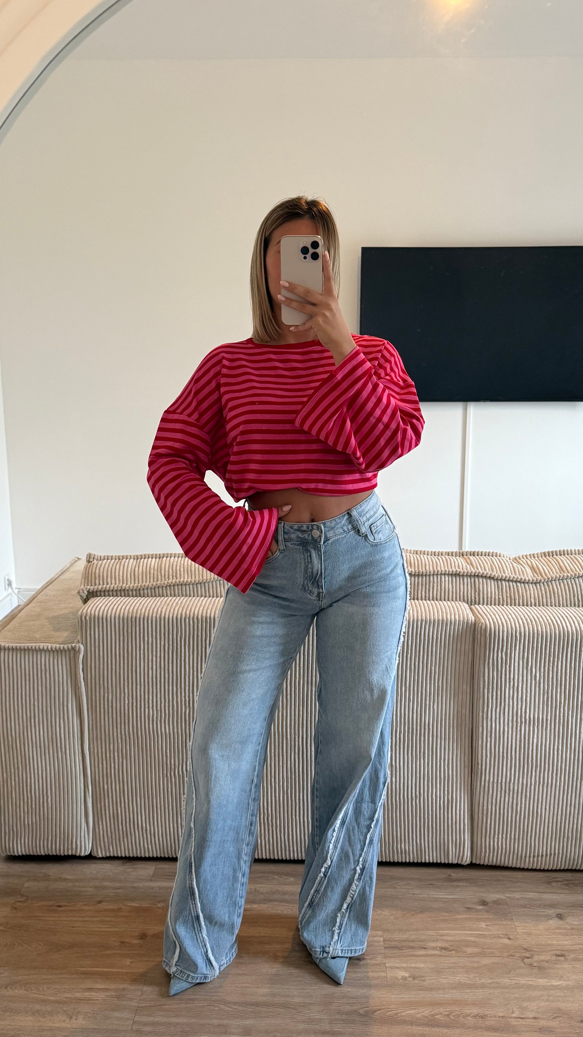 Haut rayures rose|rouge