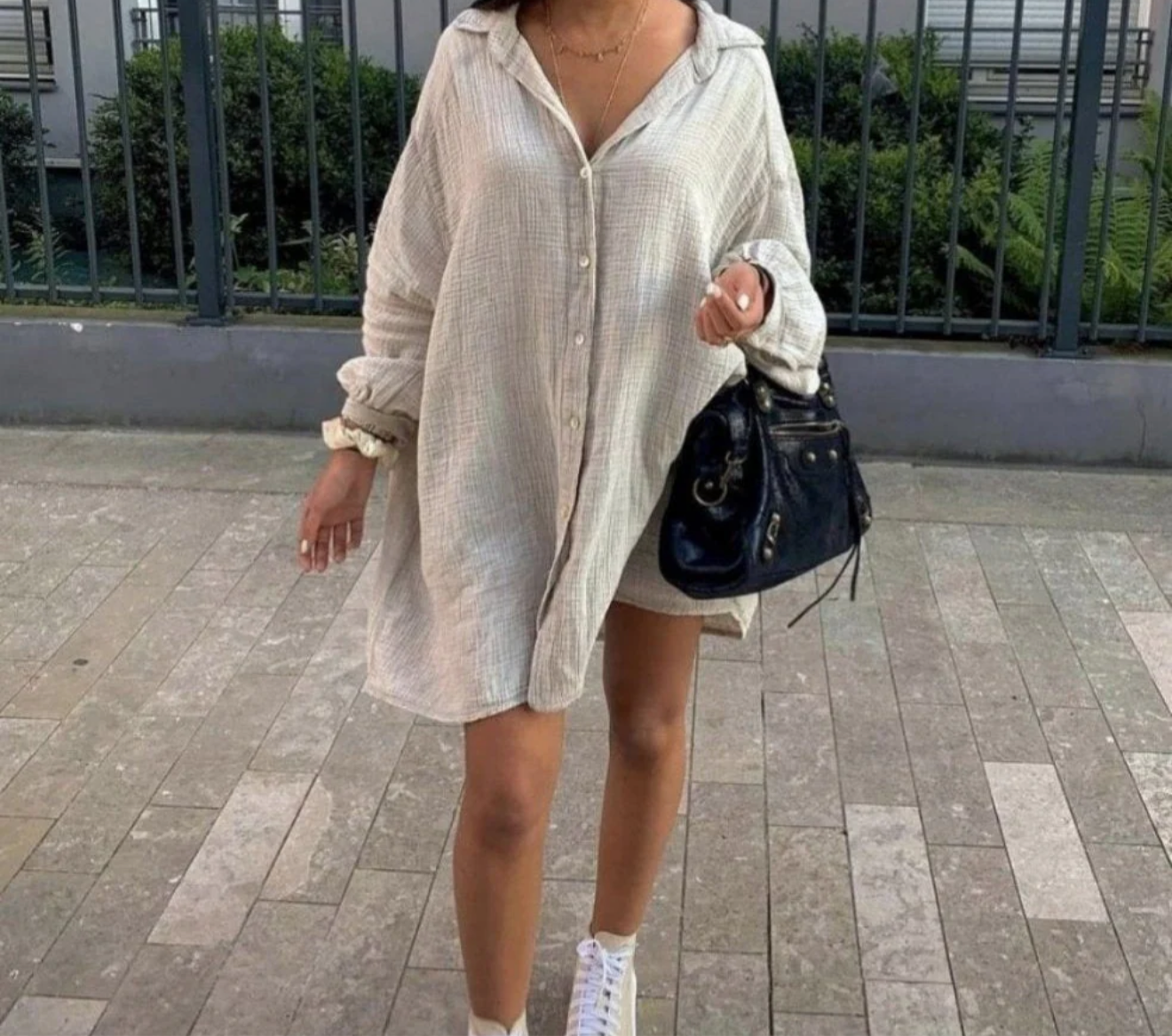 Chemise gaz de coton délavée beige