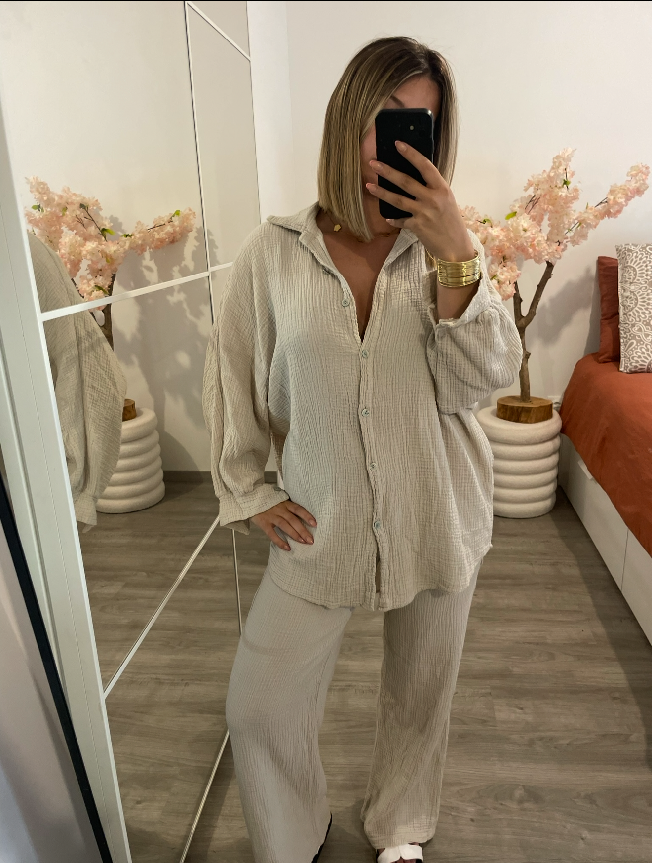 Ensemble gaz de coton taupe