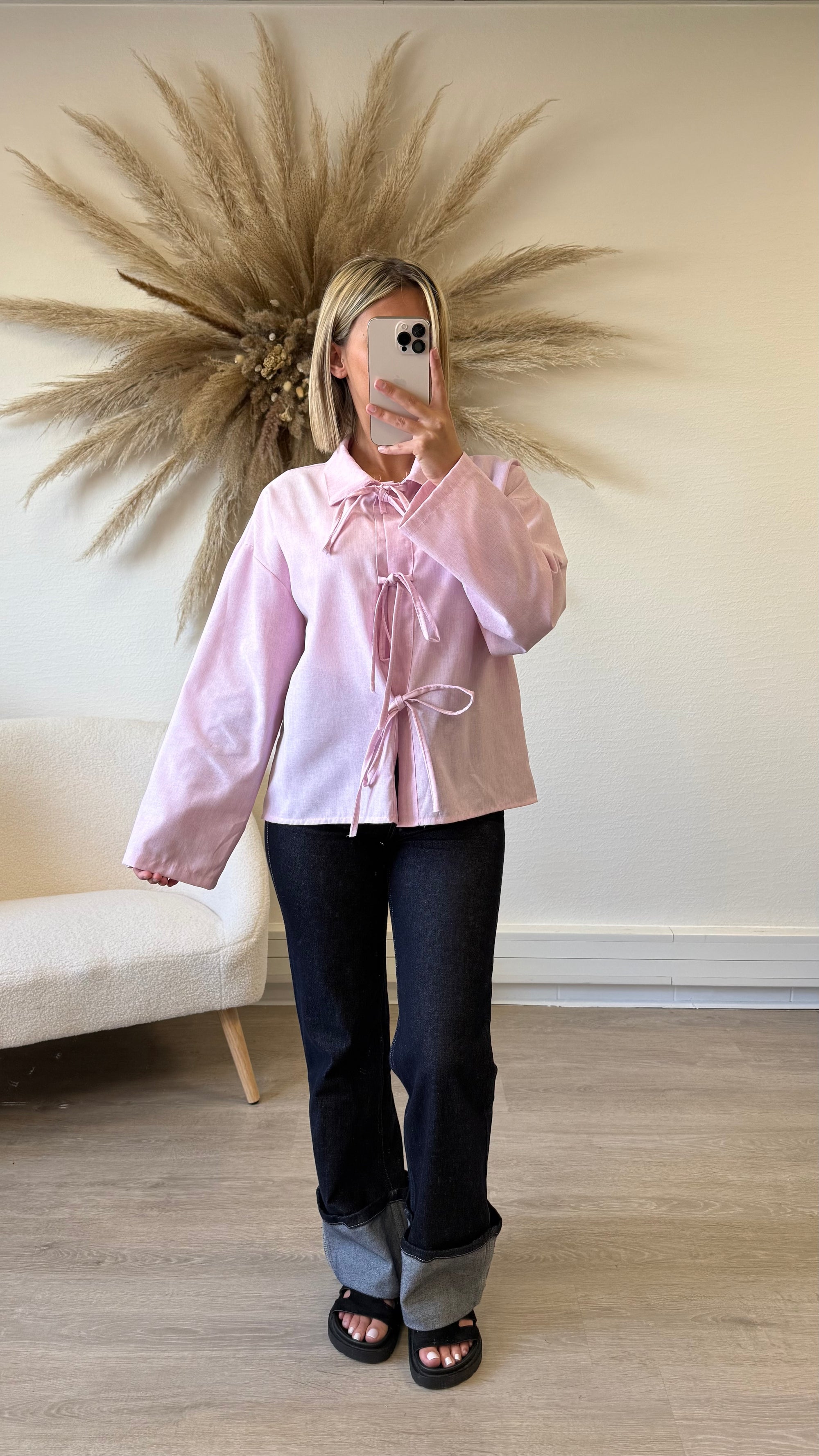 Haut noeud manche longue rose