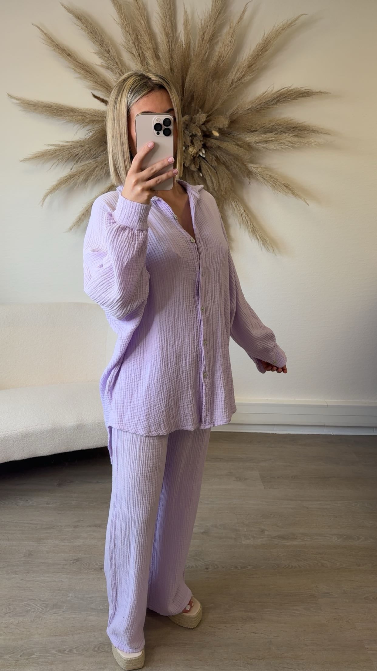 Ensemble gaz de coton Lilas
