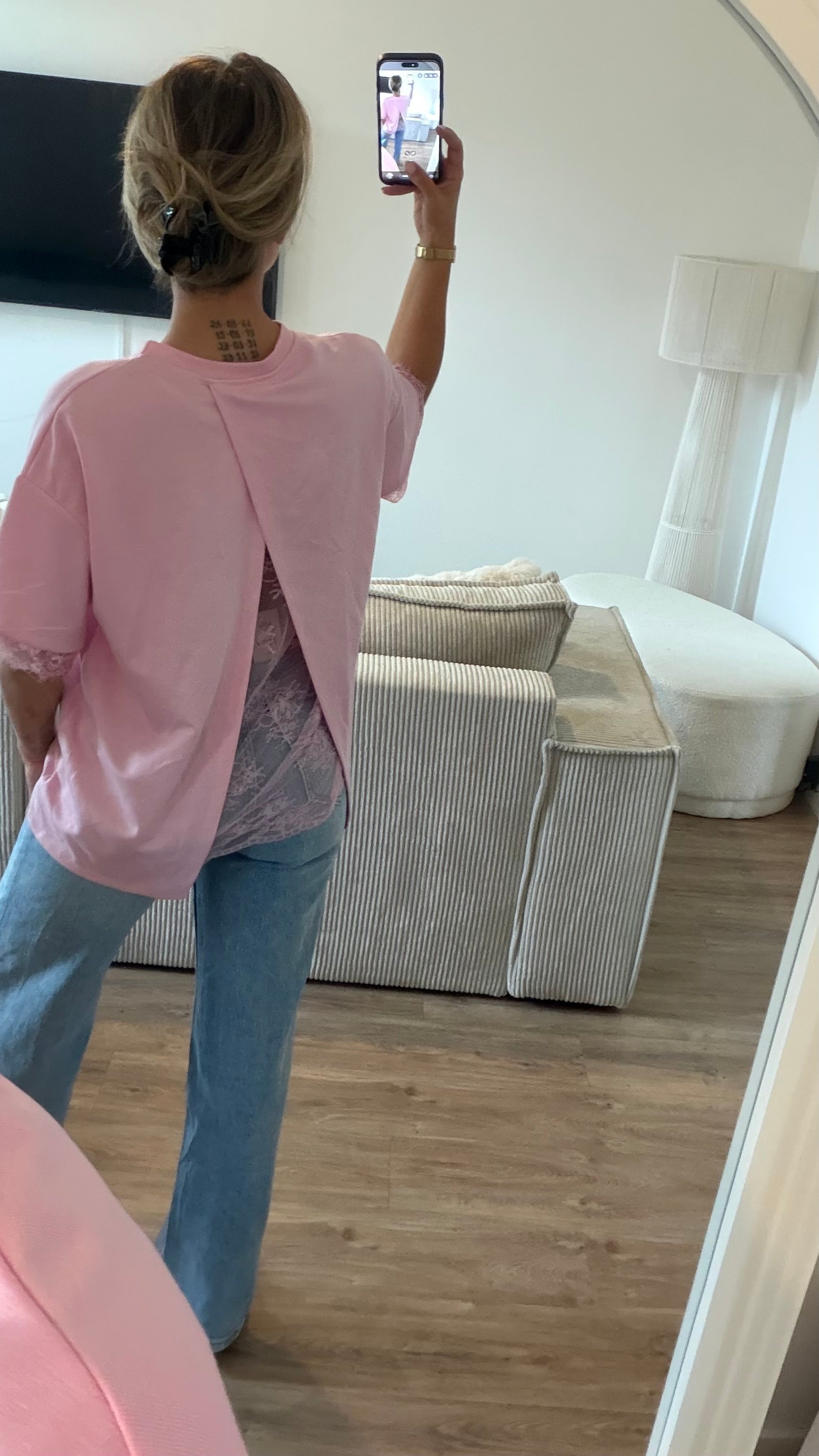 T shirt rose dentelle