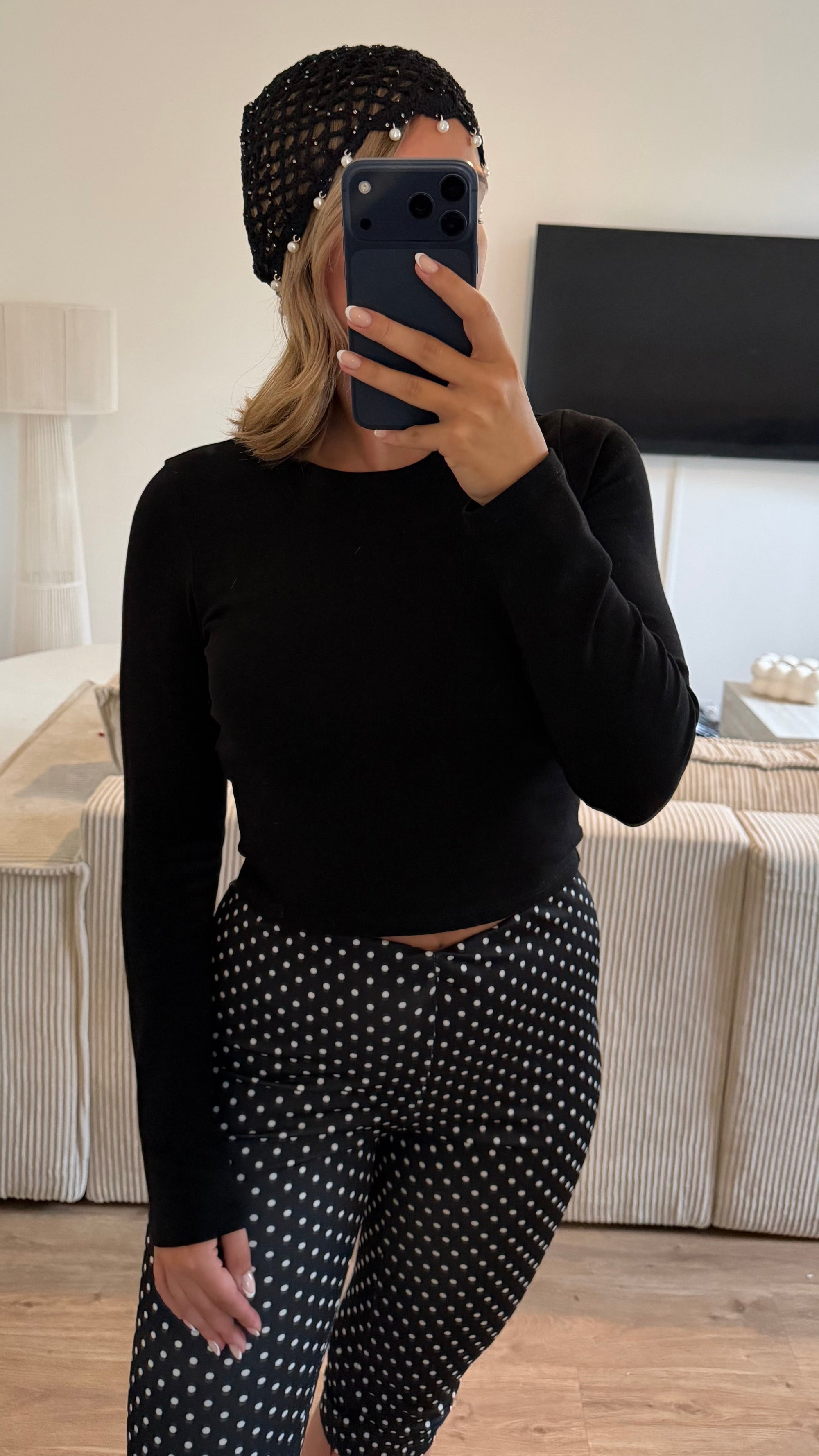 Bonnet crochet perles noir