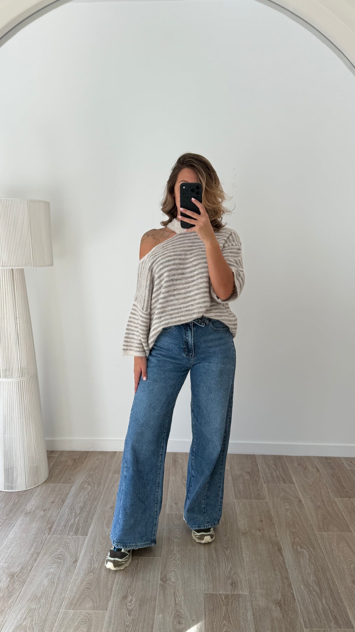 Pull marinière beige