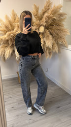 Jean mom/ballon gris