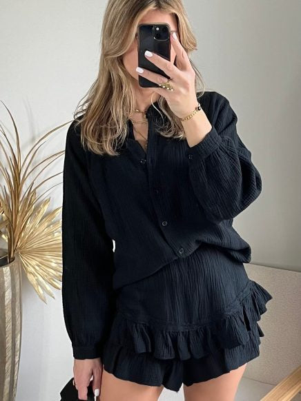 Ensemble jupe short gaz de coton noir