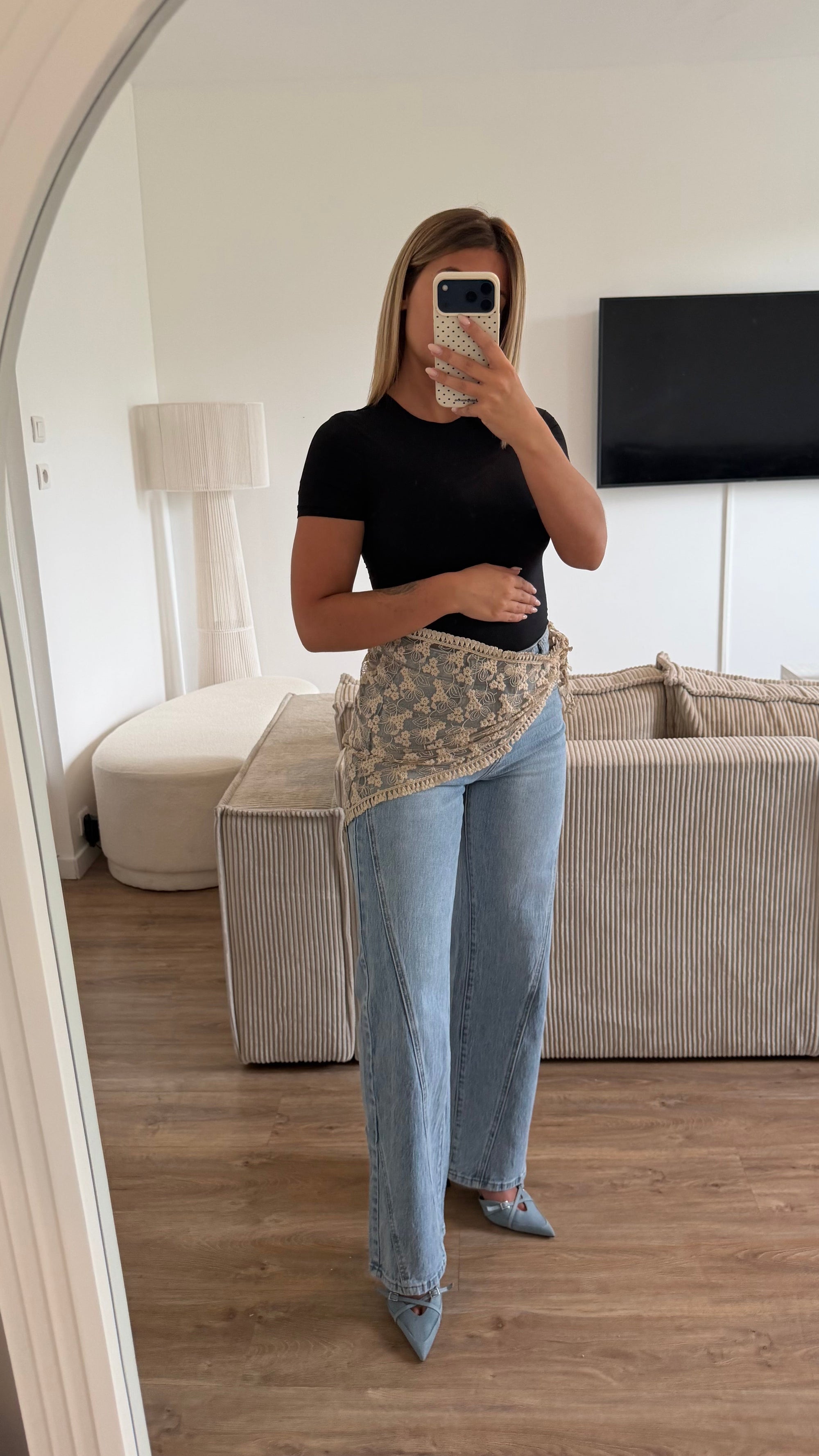 Ceinture dentelle taupe