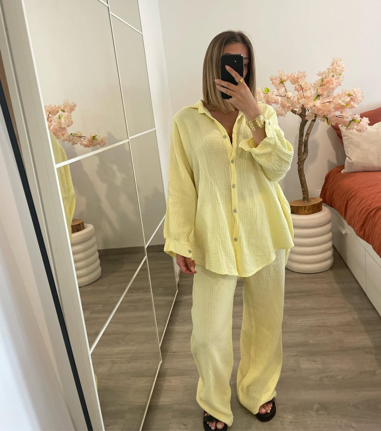 Ensemble gaz de coton jaune