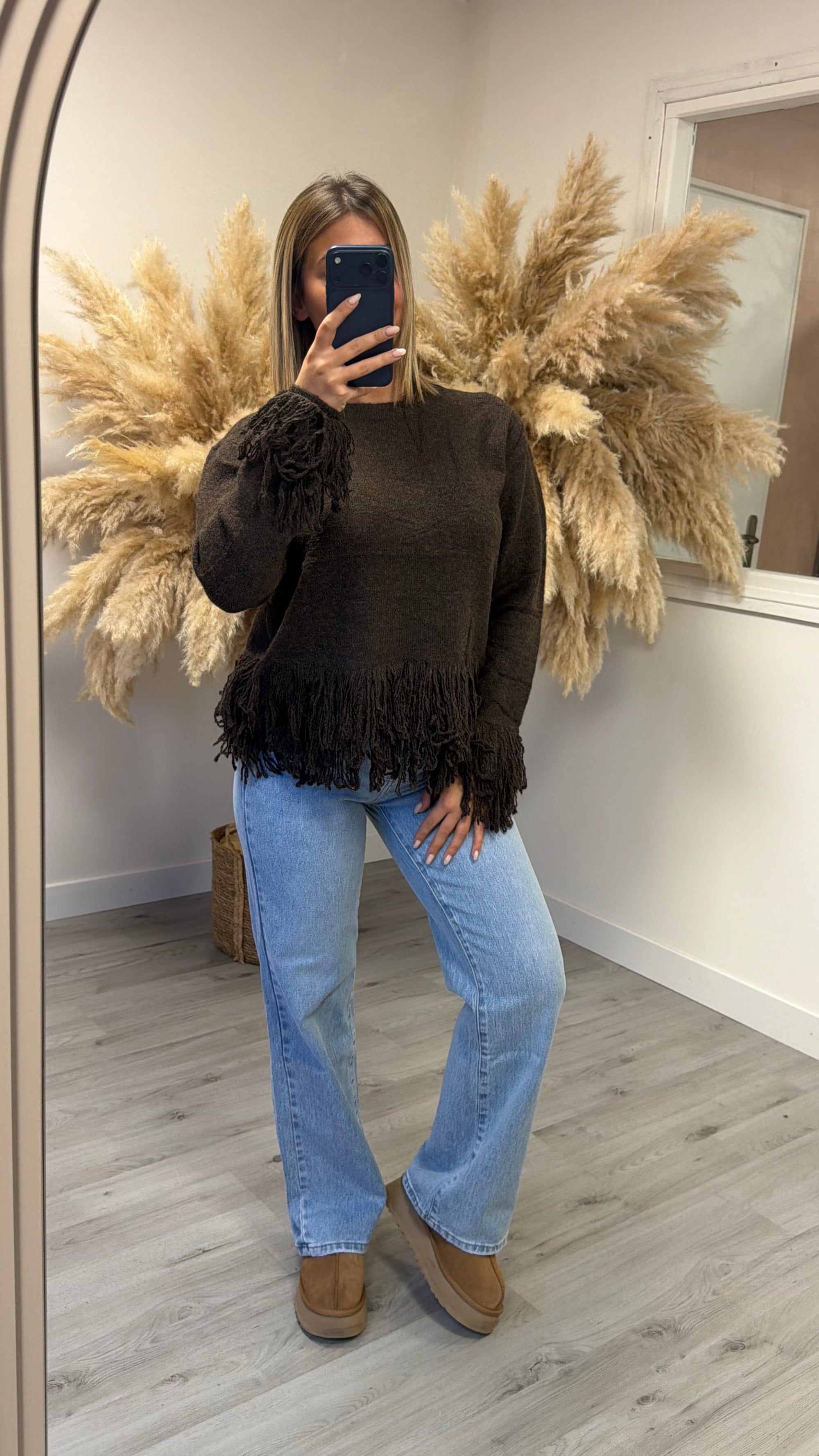 Pull frange marron