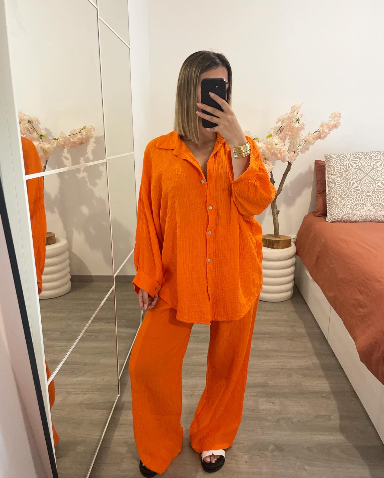 Ensemble gaz de coton orange