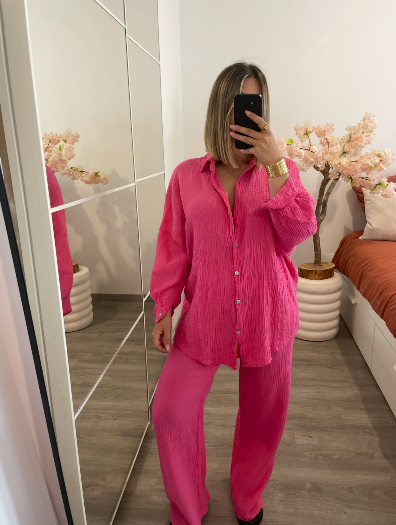 Ensemble gaz de coton fushia