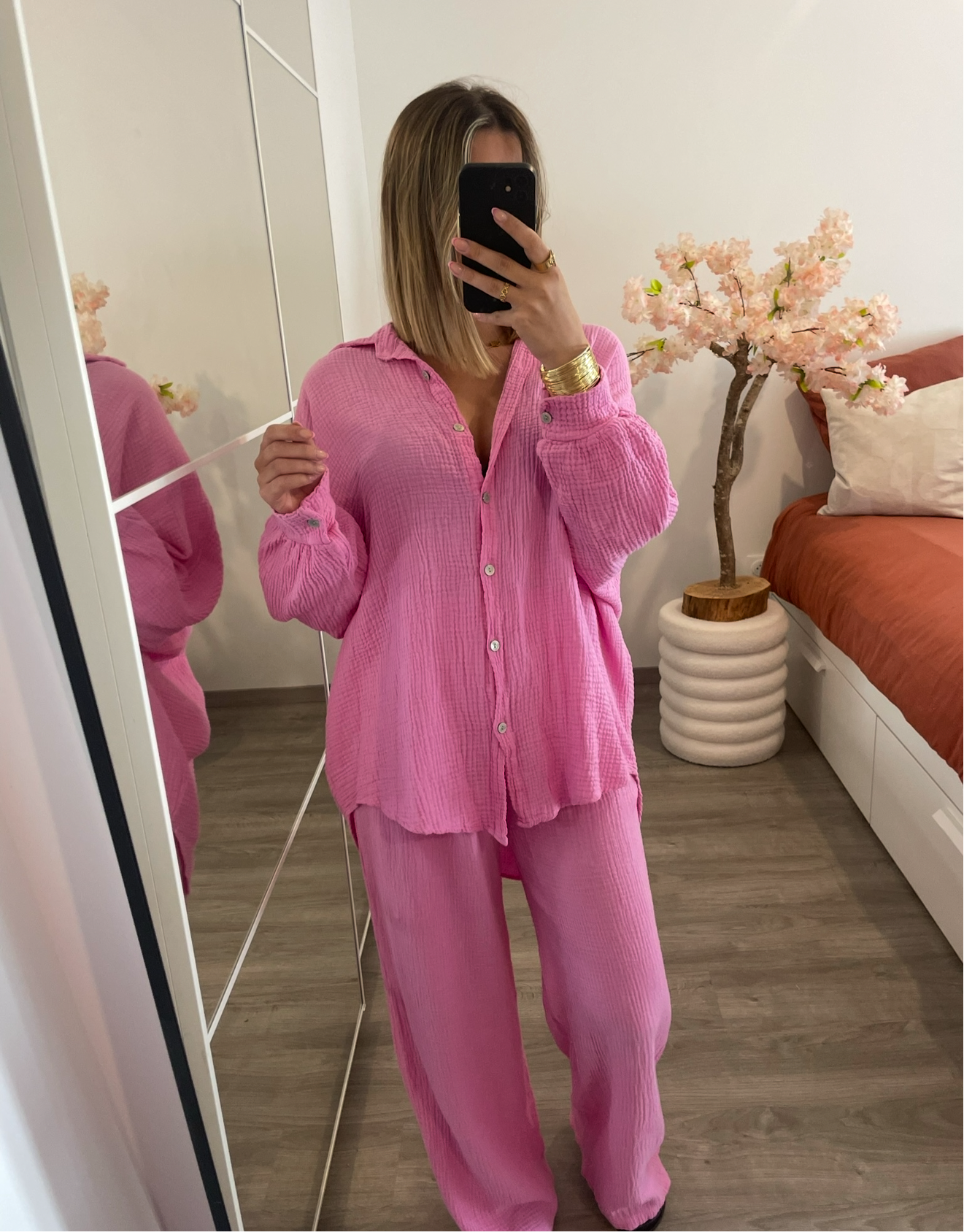 Ensemble gaz de coton rose bébé
