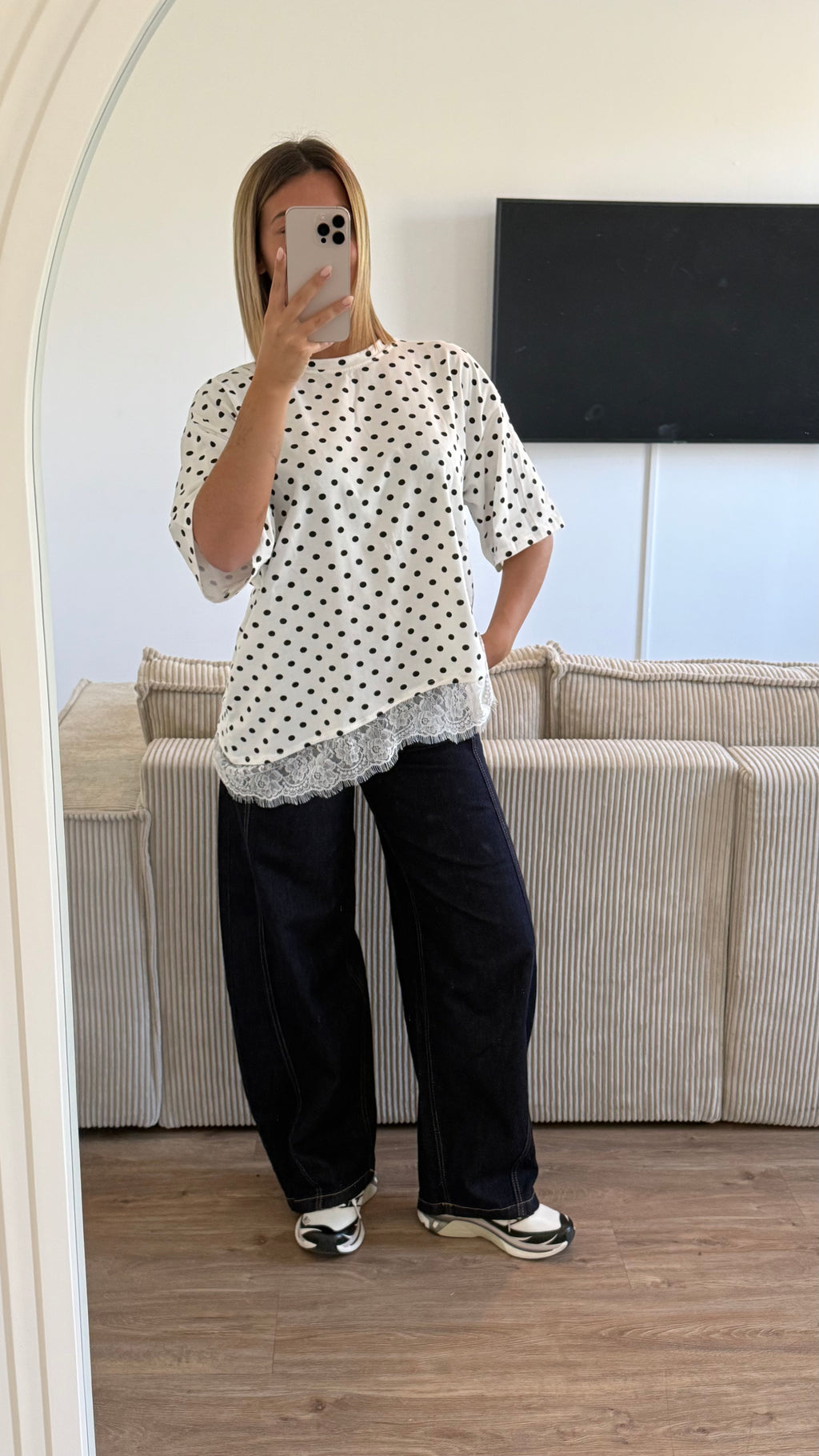 T shirt pois blanc noir