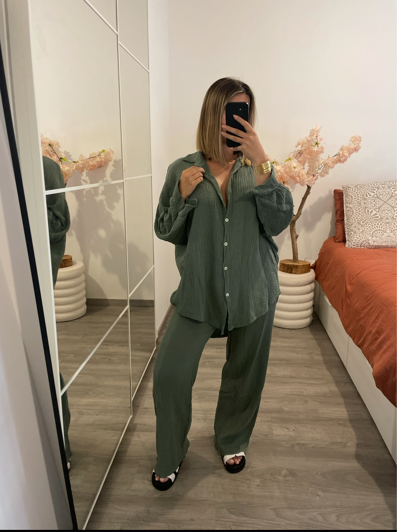 Ensemble gaze de coton kaki