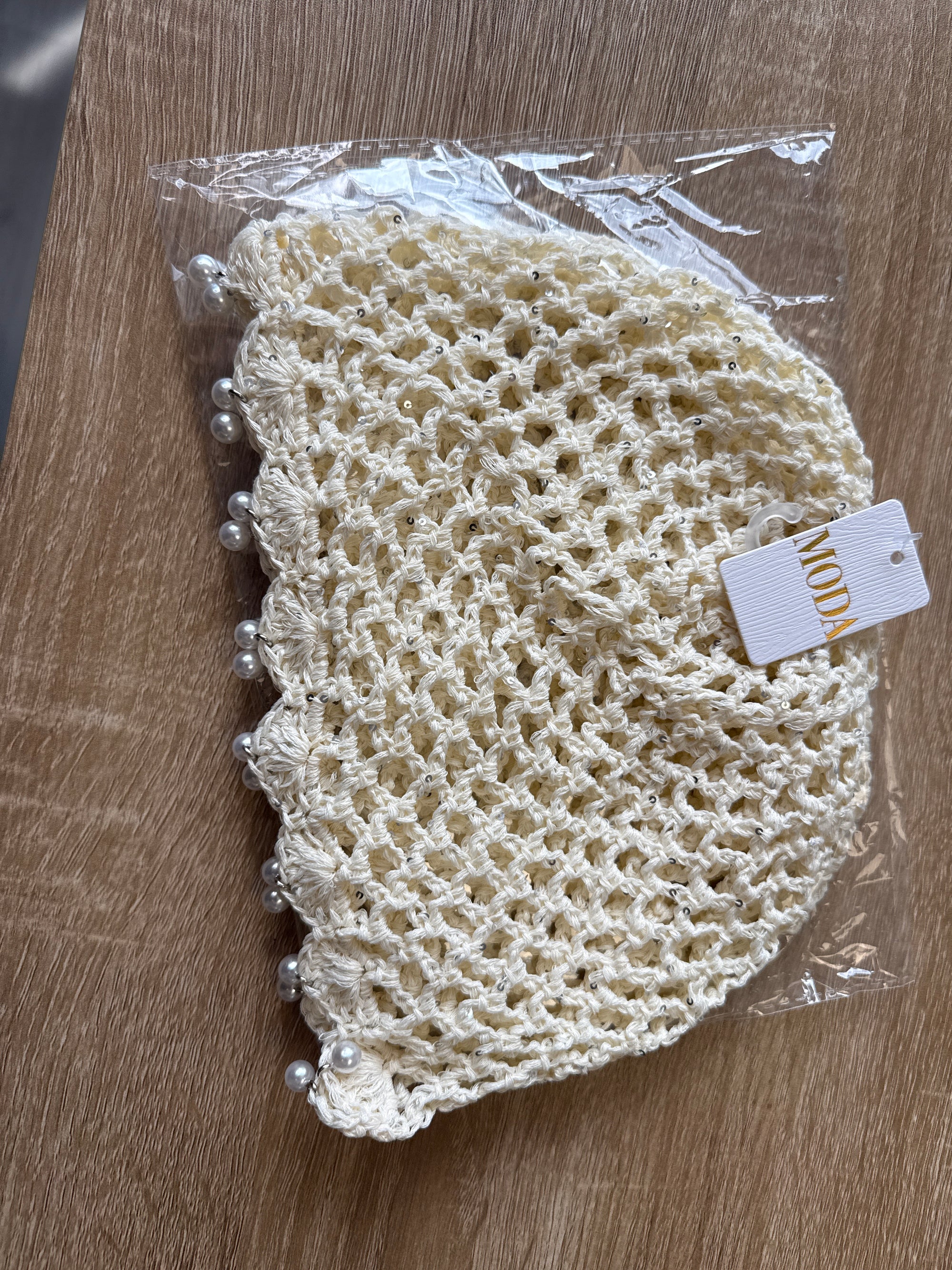 Bonnet crochet perle beige