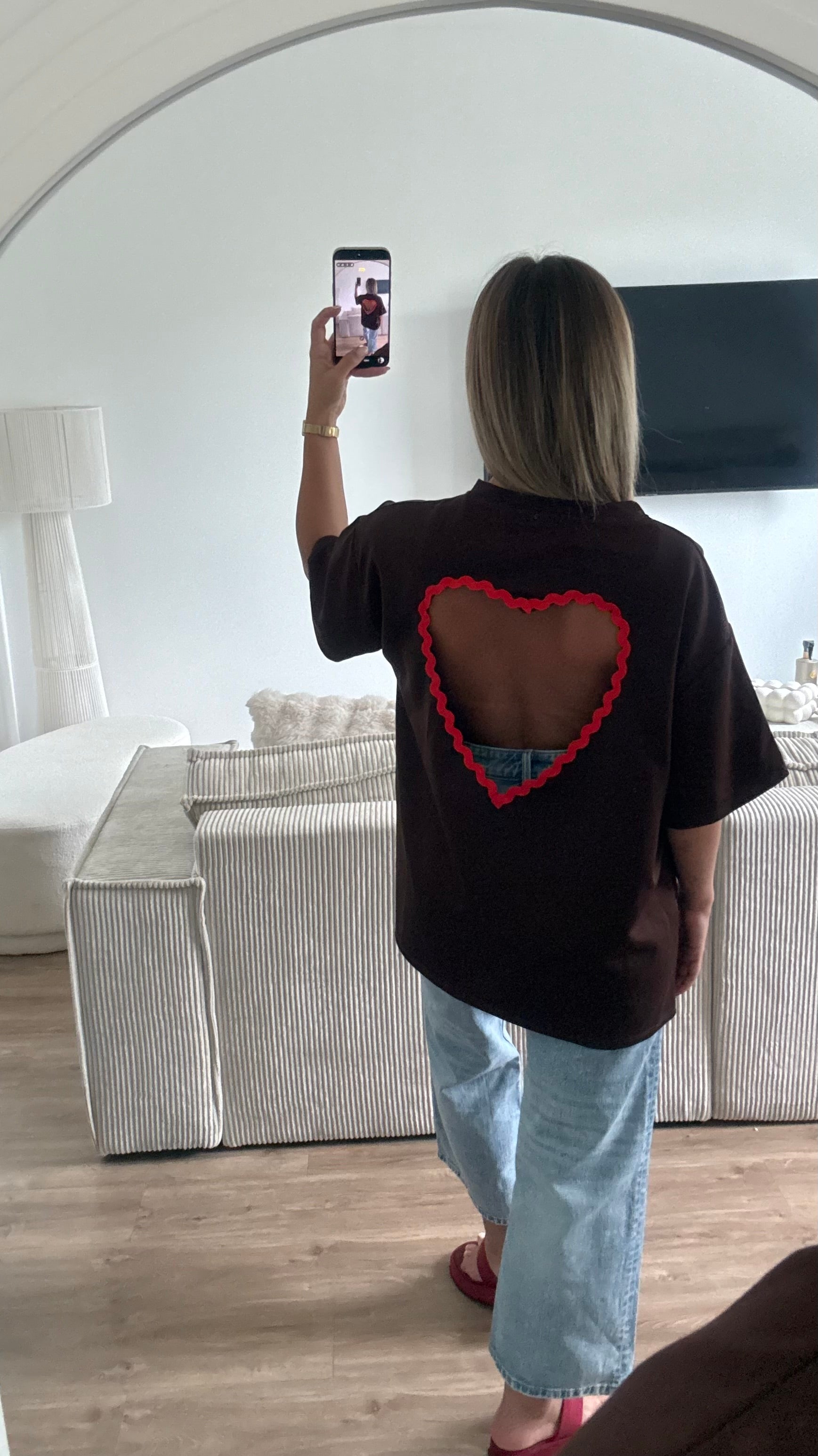 T shirt cœur marron